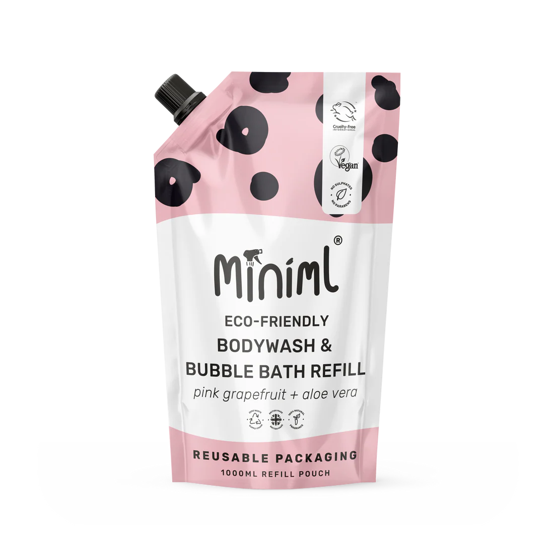 Miniml Bodywash & Bubble Bath - Pink Grapefruit & Aloe Vera - Packaged refill